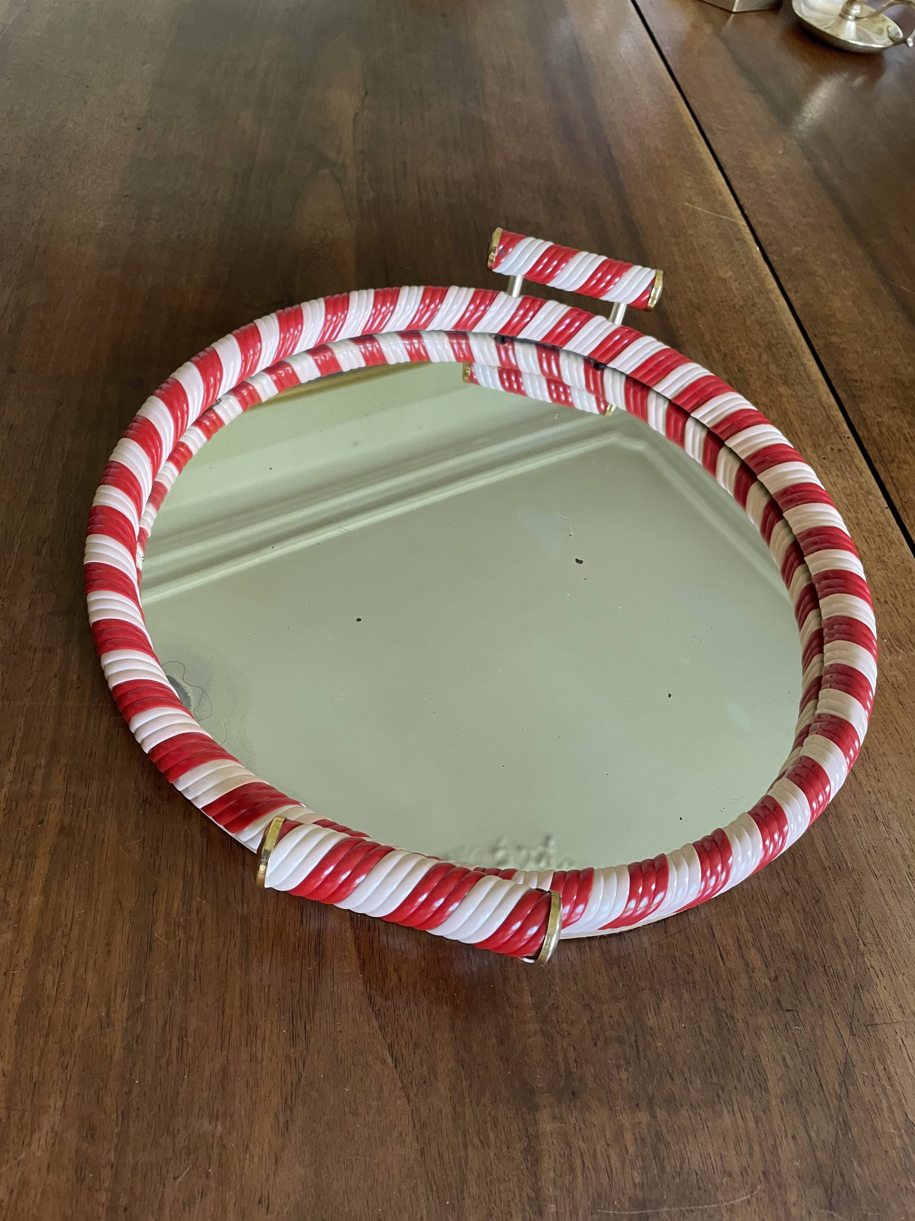 Round mirror tray scoubidou 50s/60s