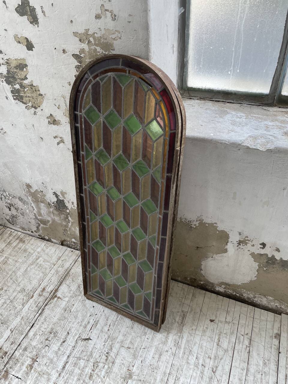 Old stained glass window in metal and glass 1900