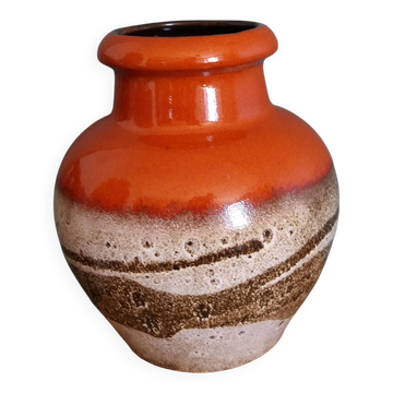 Vase Scheurich Keramik West Germany vermillon rouille chocolat et crème