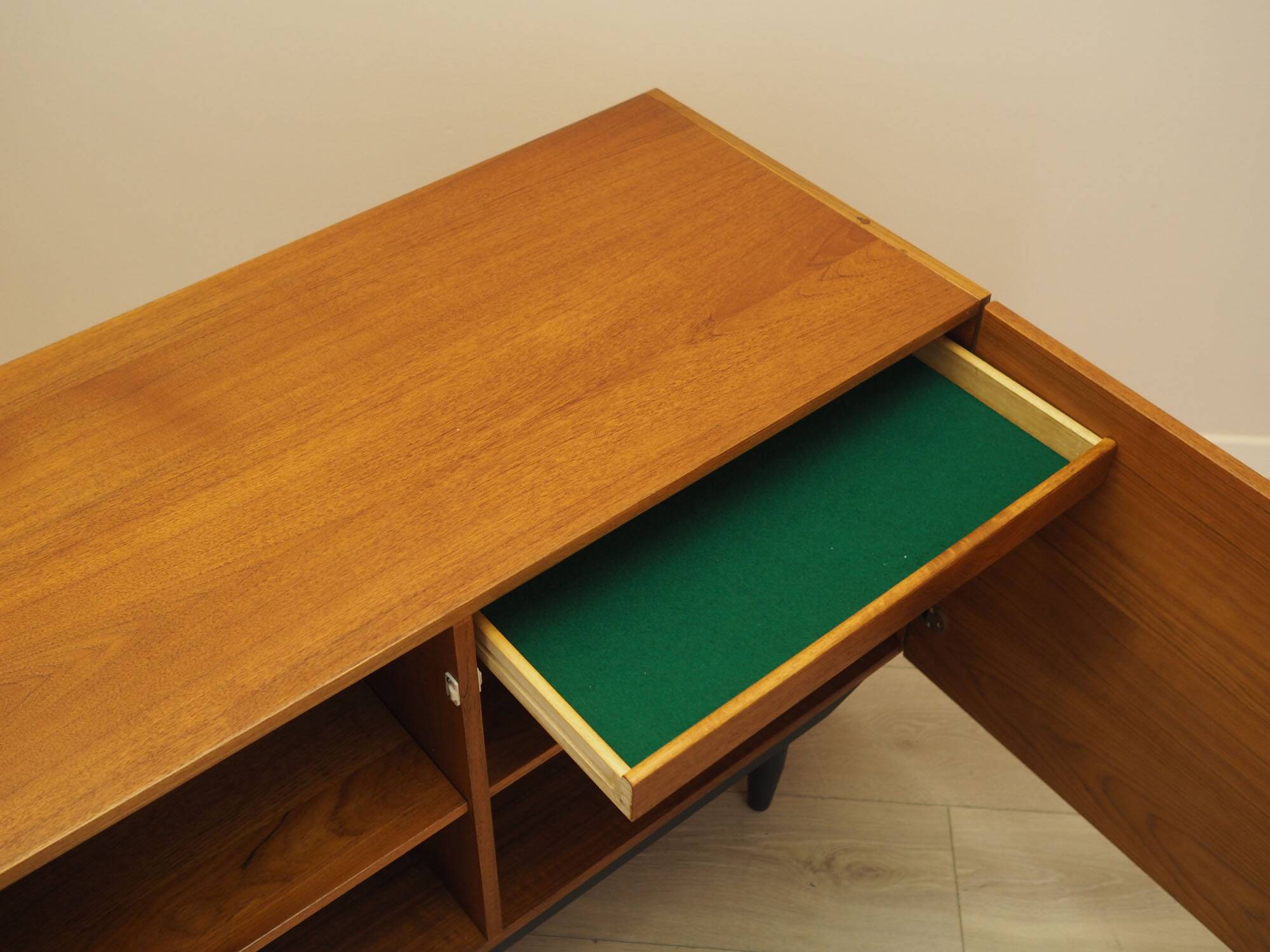 Danish teak cabinet with adjustable shelves, 1960s
