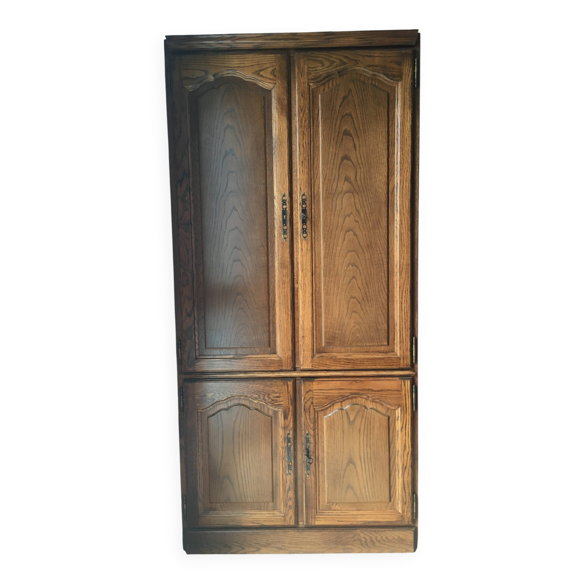 Solid oak wardrobe, four doors with keys.