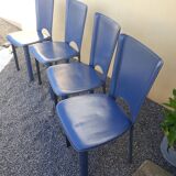 4 blue leather chairs brand Dad