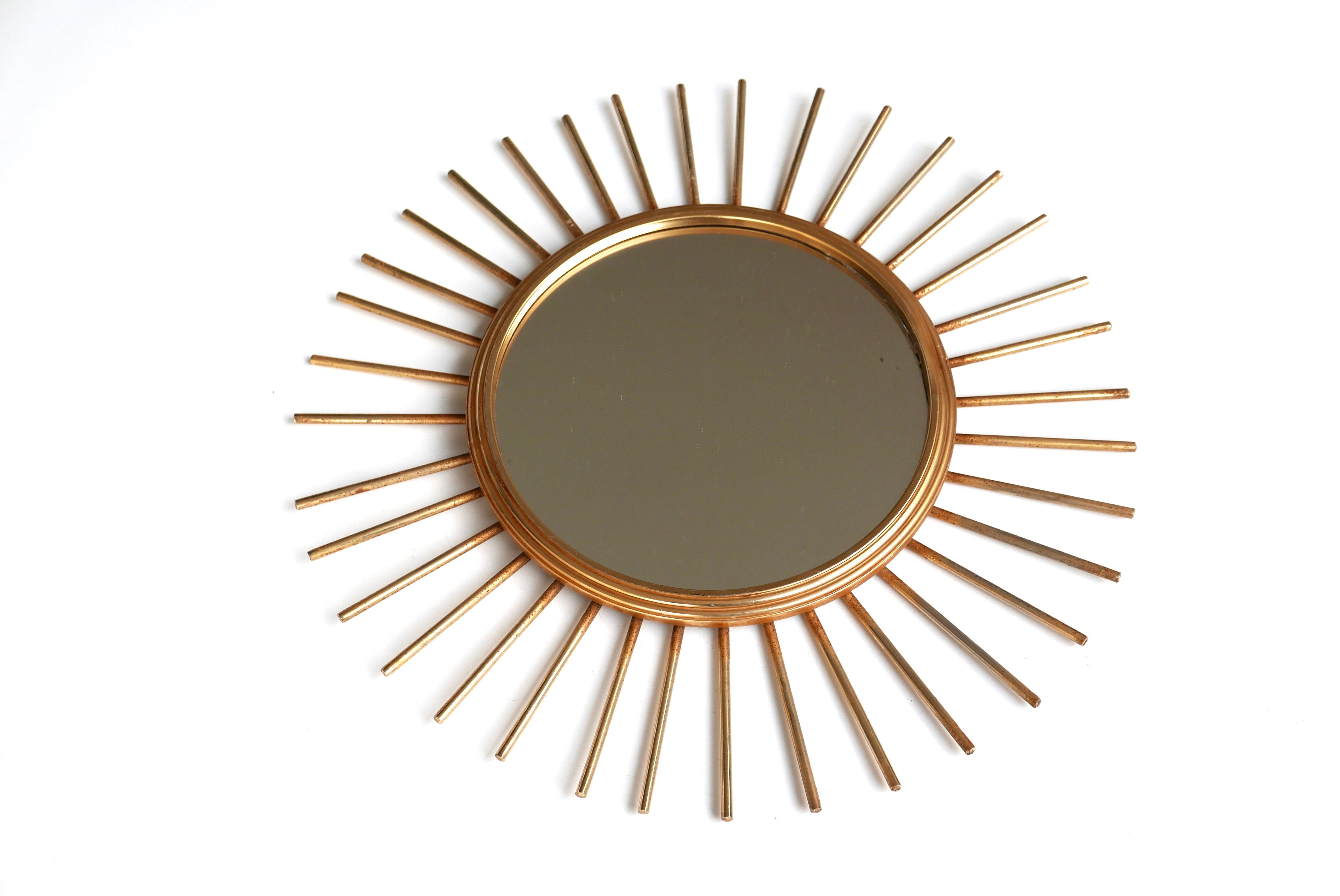 Golden metal sun mirror, 1950s 4àcm