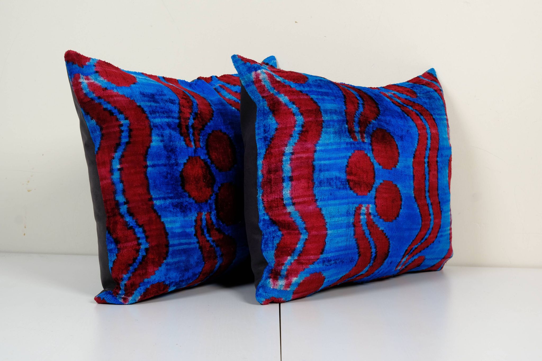 Handmade blue ikat velvet pillows