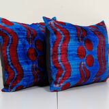 Handmade blue ikat velvet pillows