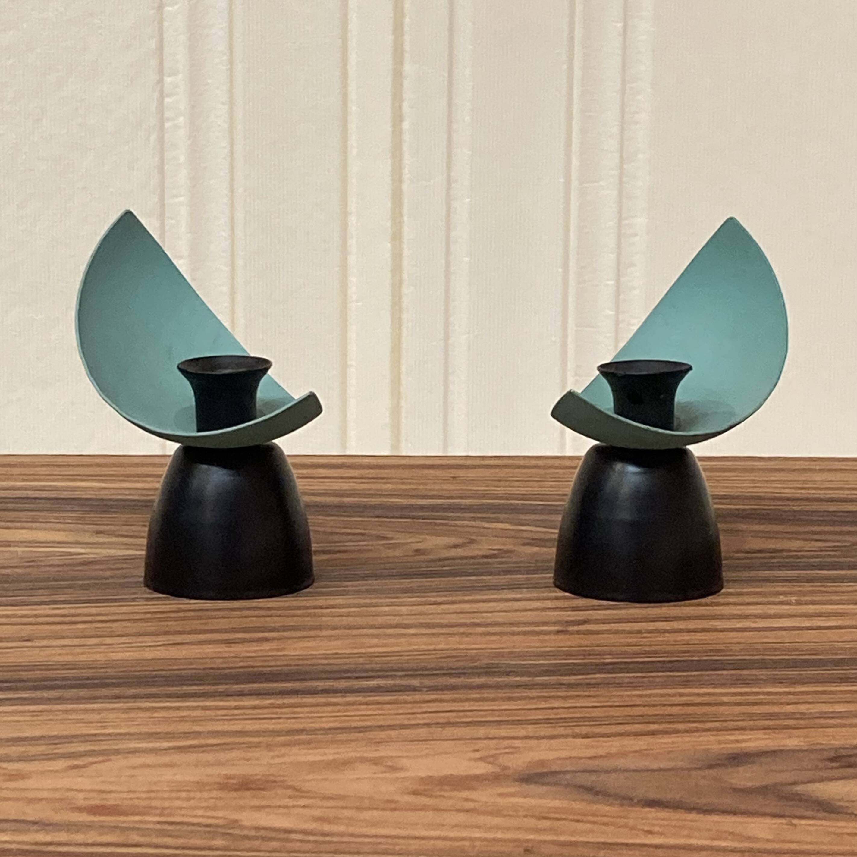 Pair of metal candlesticks scandinavian design 1950.