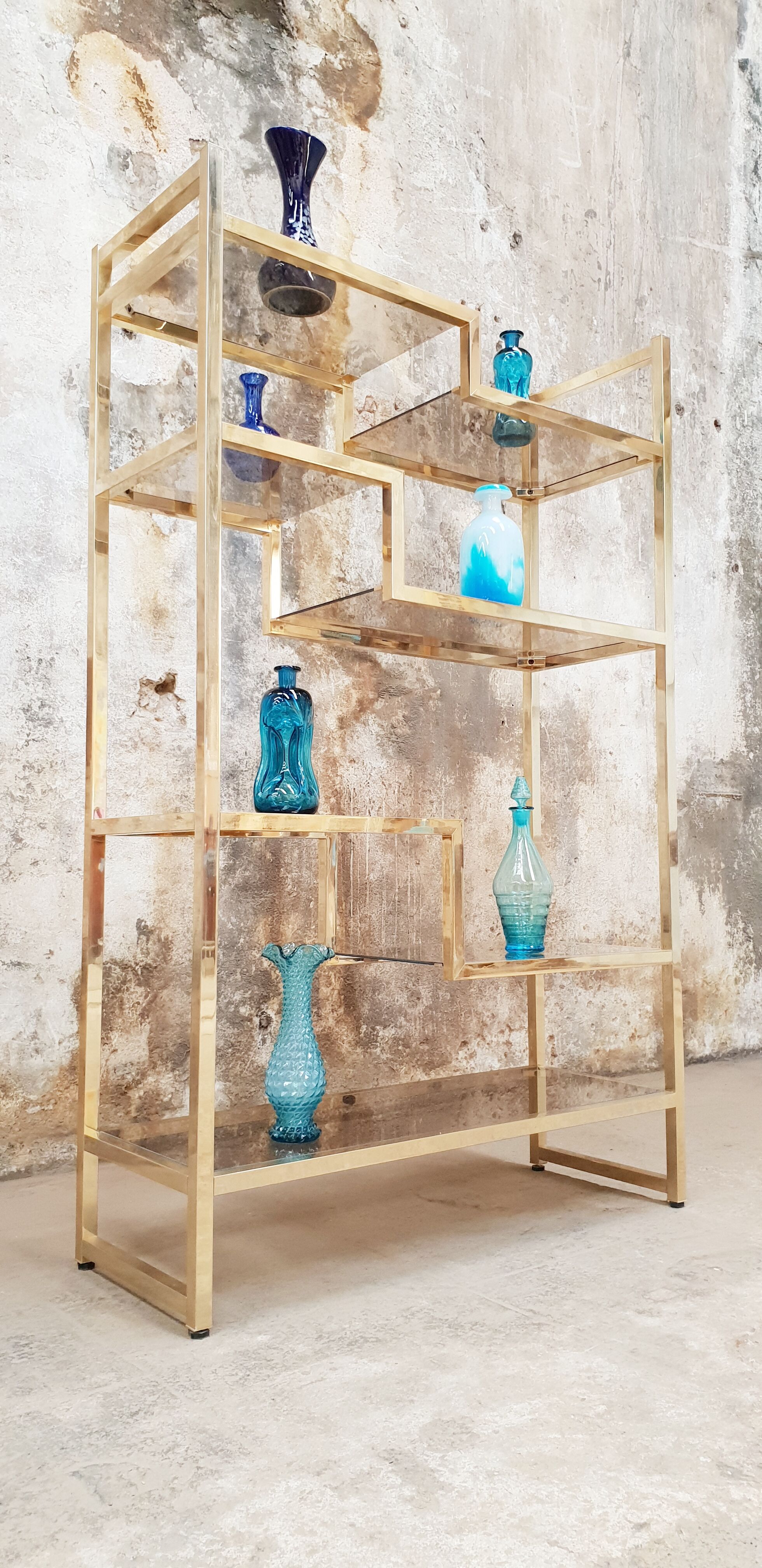 Vintage glazed brass shelf