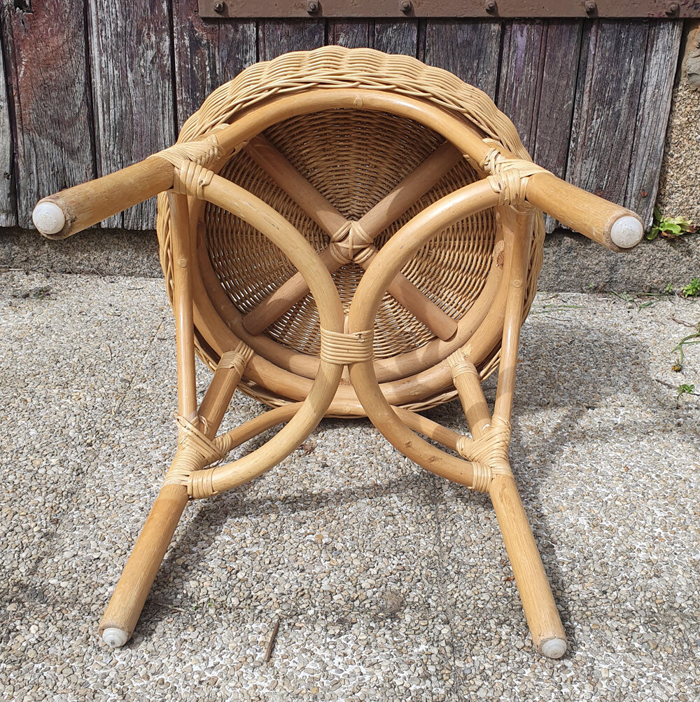 Peestal table, coffee table, bamboo and rattan, vintage, 60s