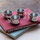 Stainless steel mugs x4, golden handle, vintage Italian craftsmanship.