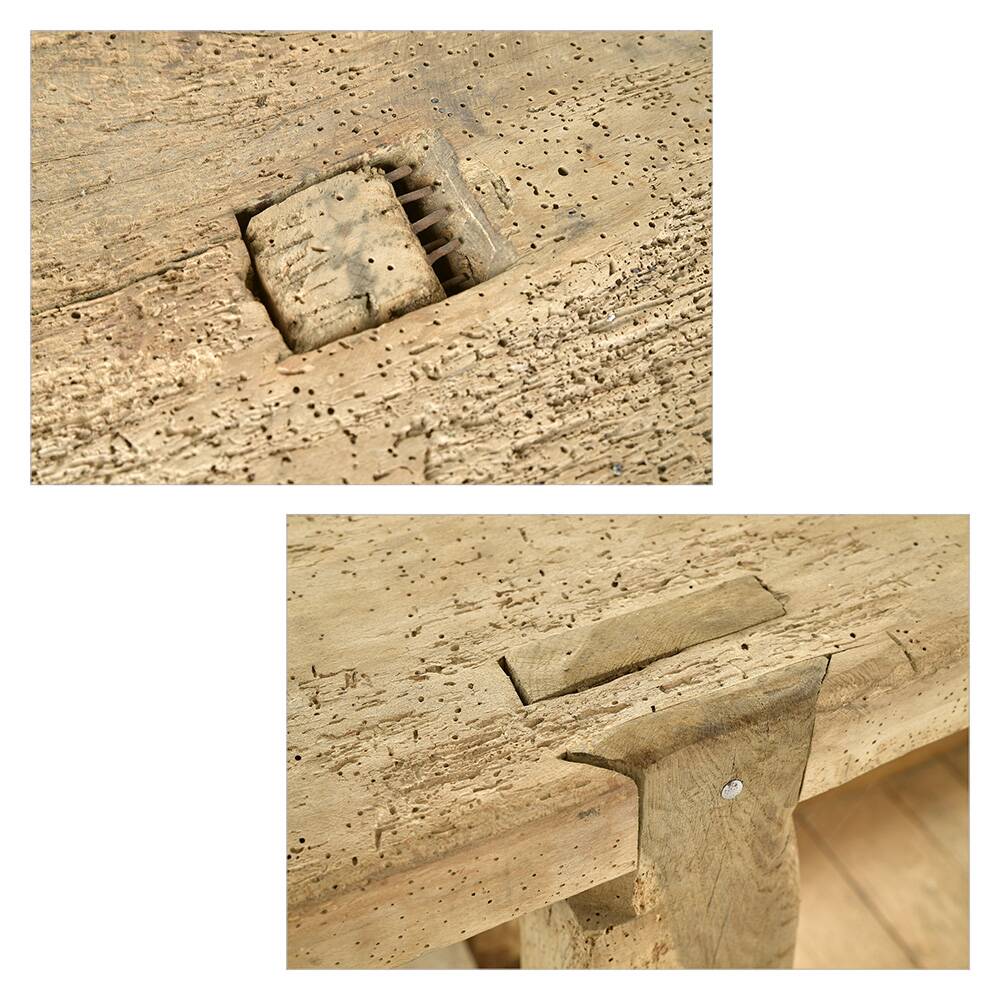 Antique wooden workshop workbench (74 x 210 x 47cm)