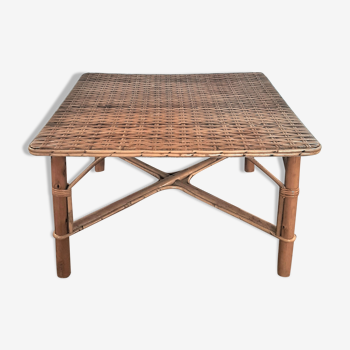 Square coffee table in vintage rattan 60s 70s