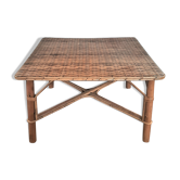 Square coffee table in vintage rattan 60s 70s