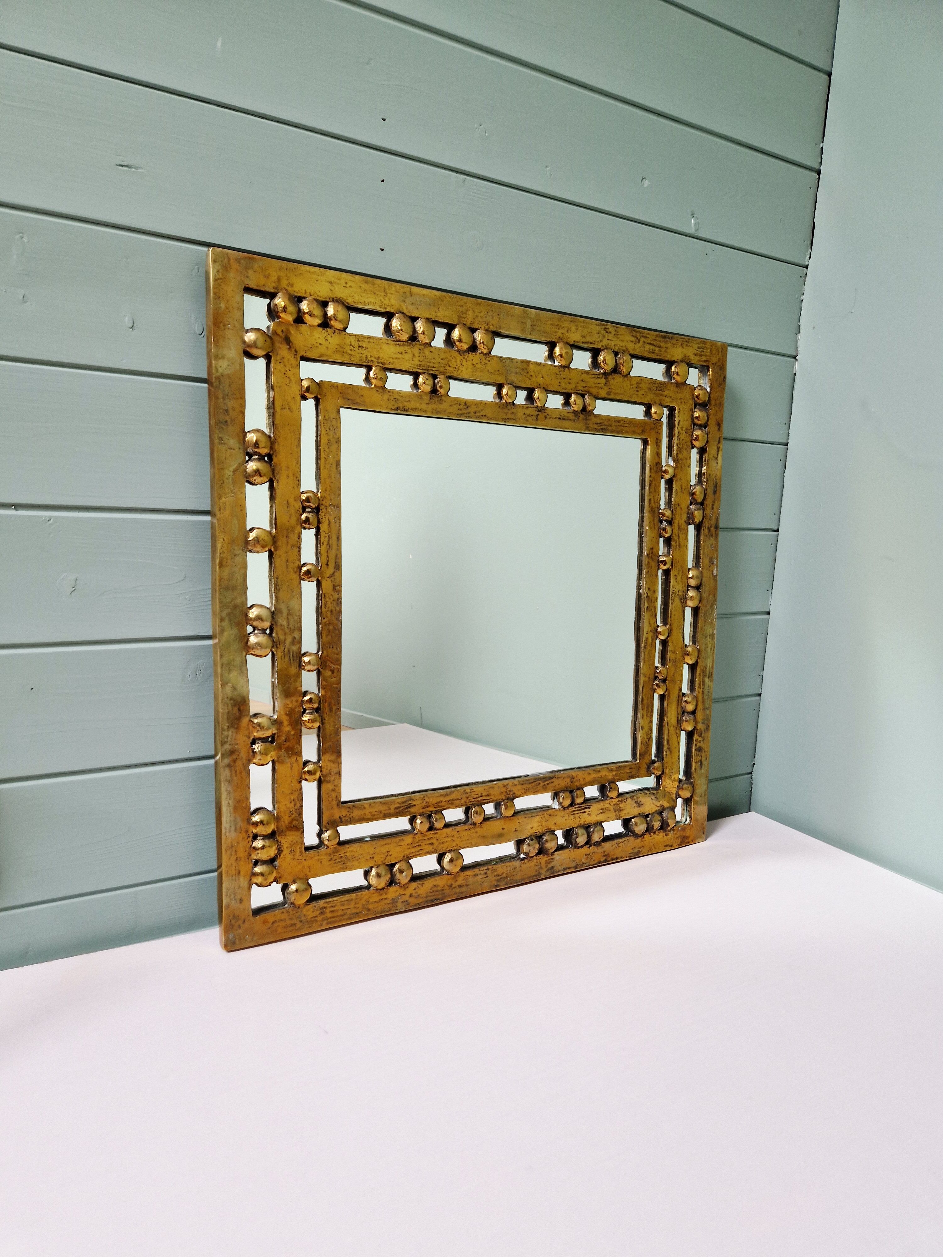 Brutalist mirror in solid bronze, 1970s