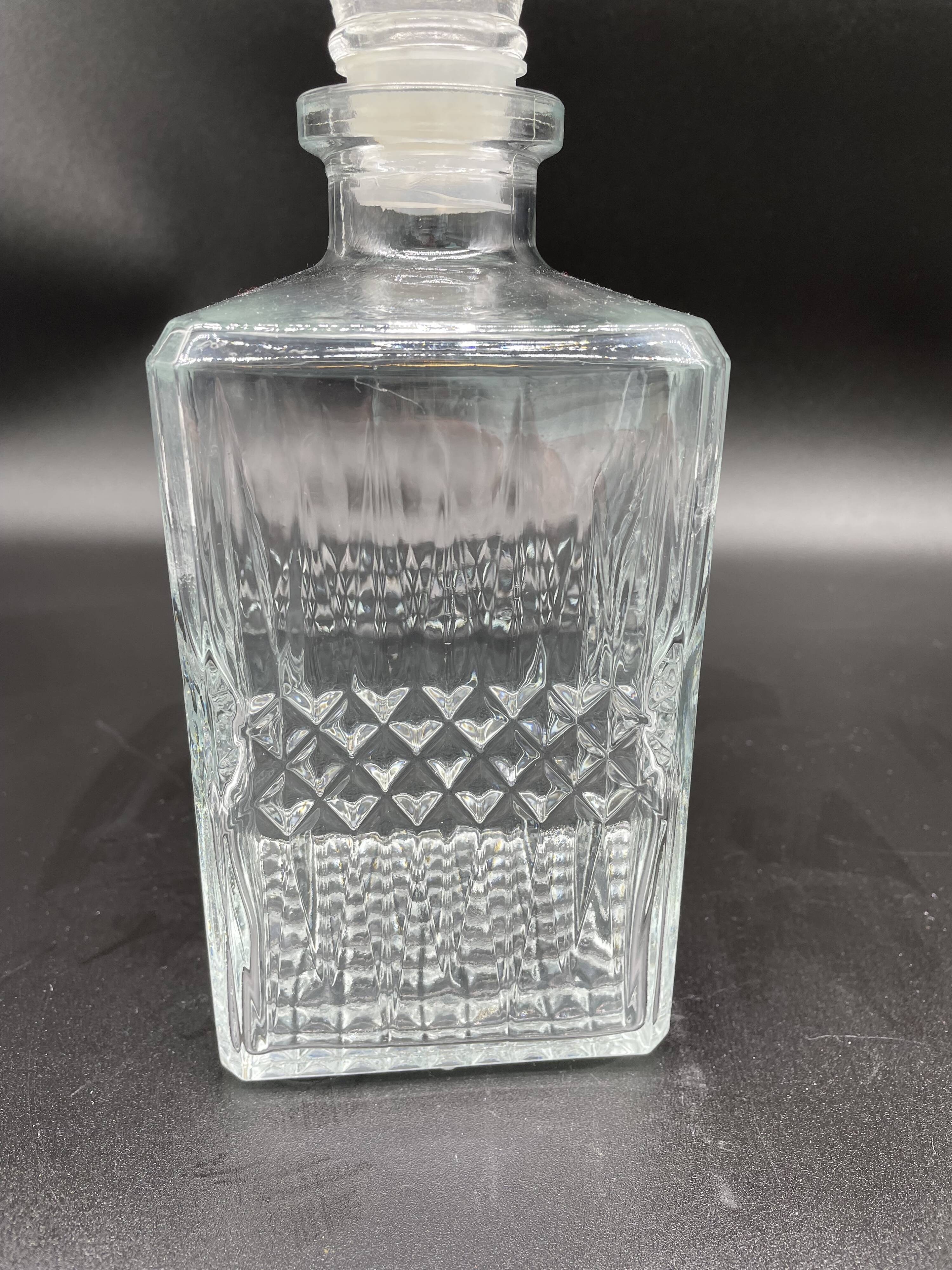 Vintage, whisky decanter, bottle, pitcher, cap, diamond decoration, spikes, 1960s, 1970s, Glass
