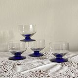 Lot de 4 verres coupes coupelles art déco et pied coloré bleu