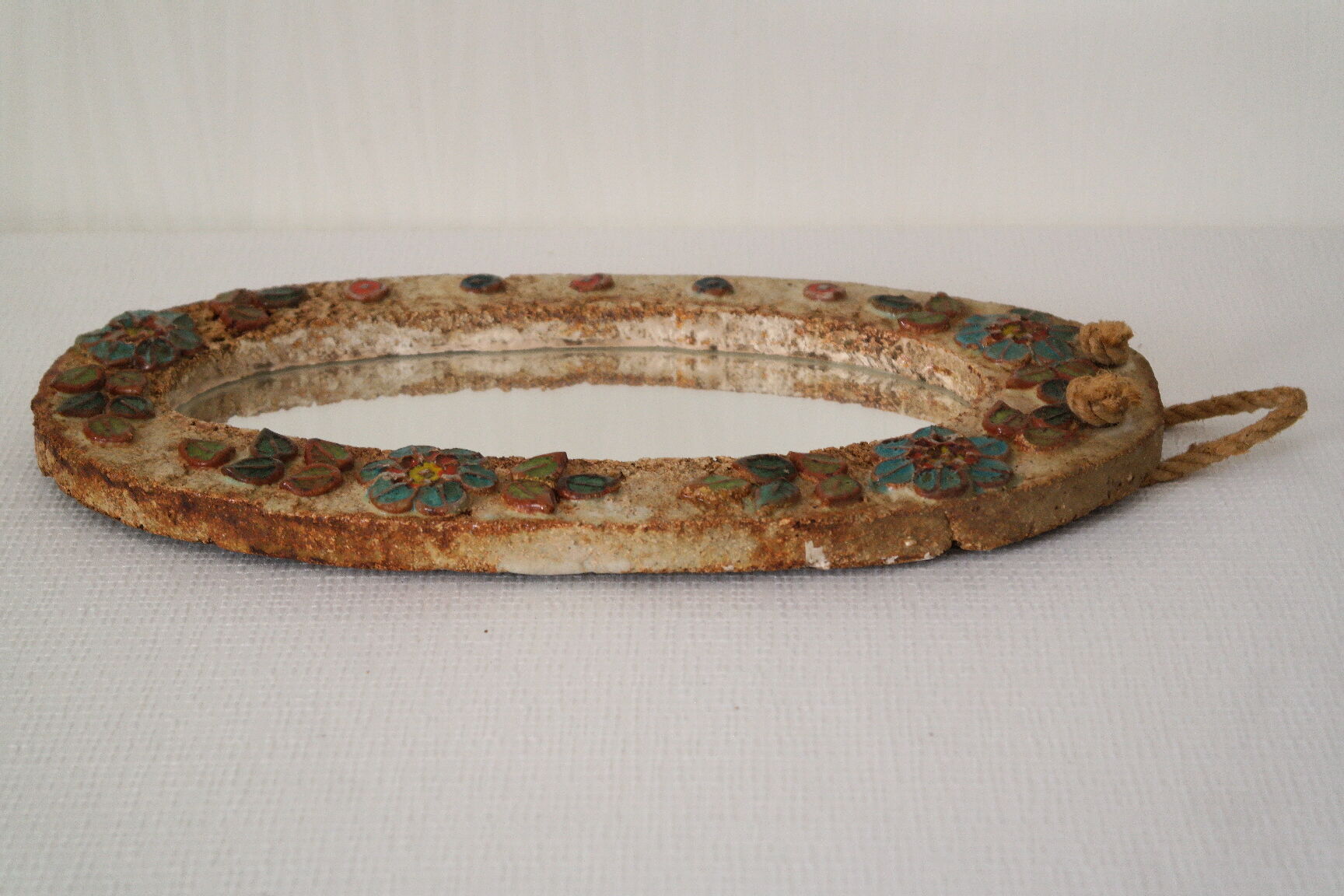 Vallauris ceramic mirror decorated with flowers, circa 1960