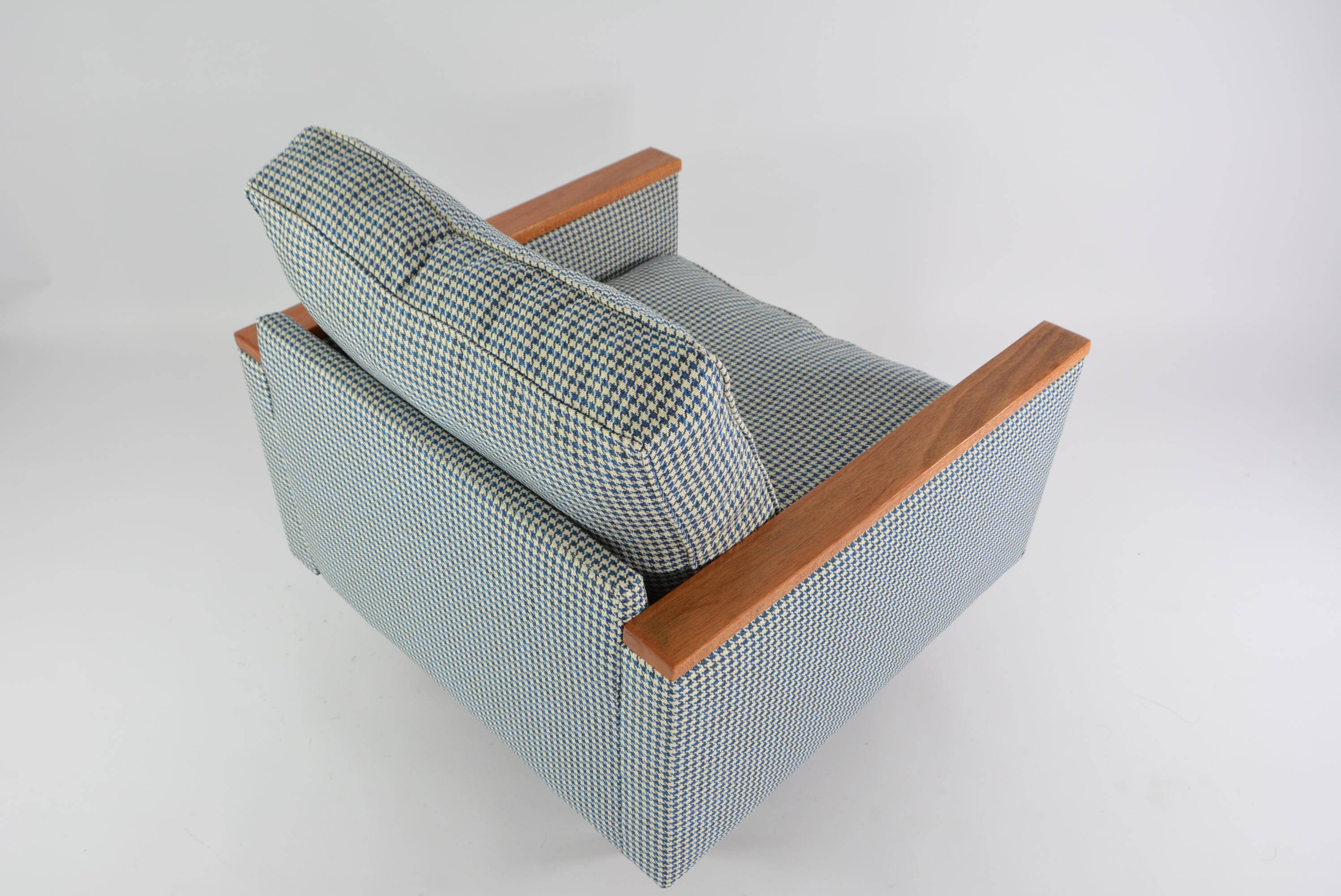 Blue houndstooth square armchairs