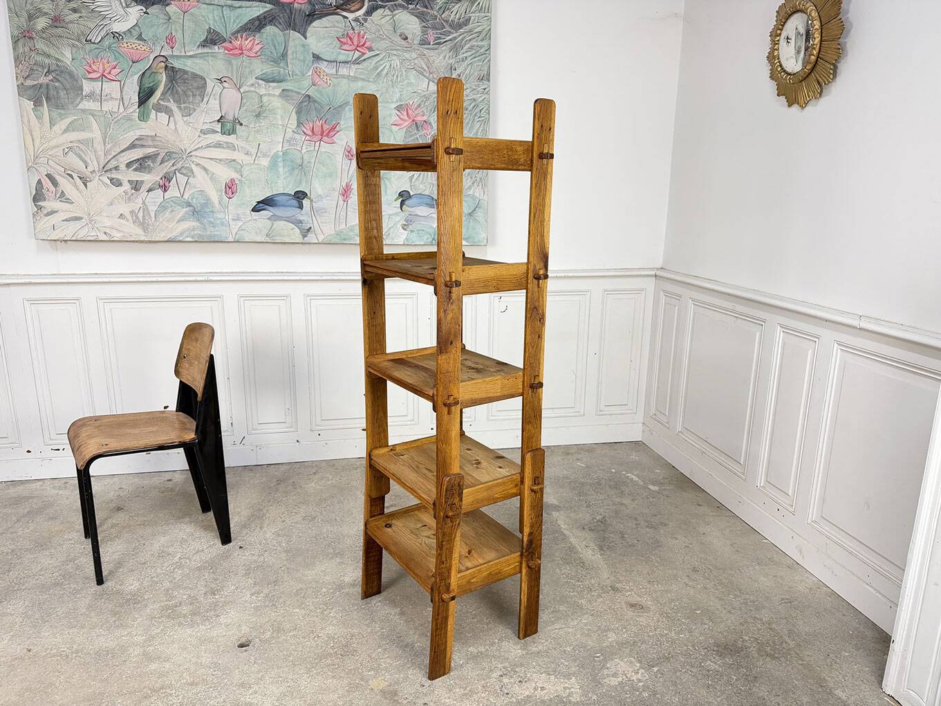Brutalist shelf from the 1950s in beech wood.