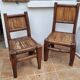 Pair of solid wood and bamboo chairs, brutalist style, 90 cm