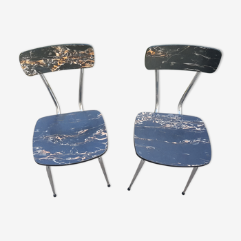 Lot 2 black marbled formica chairs