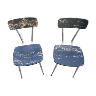 Lot 2 black marbled formica chairs