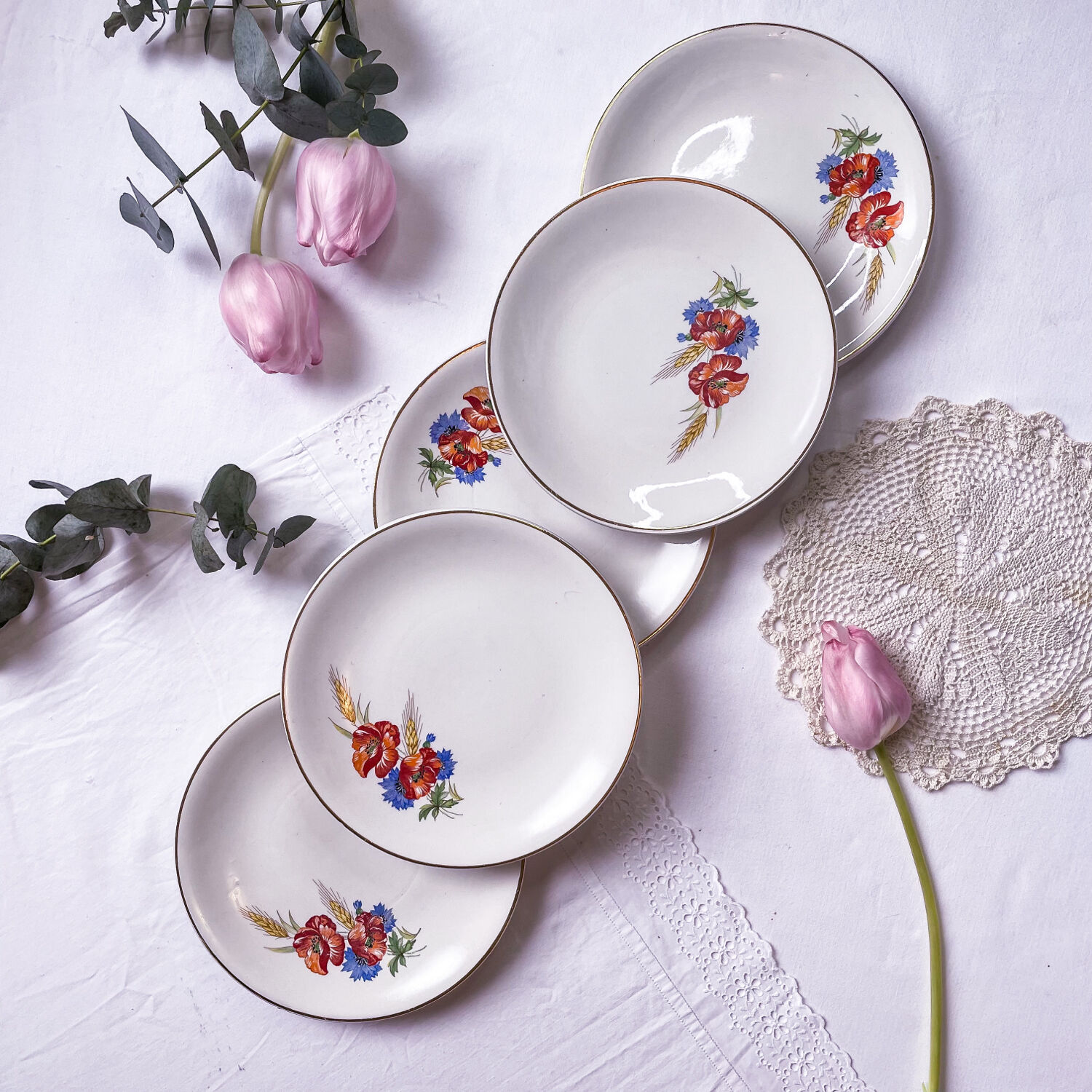 5 assiettes coquelicot