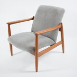 Original restored vintage armchair, designer E. Homma, grey fabric