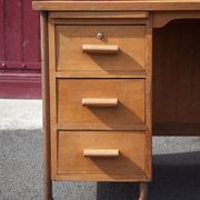 Old desk, wooden desk, school desk, desk with drawers and tablet, 50s