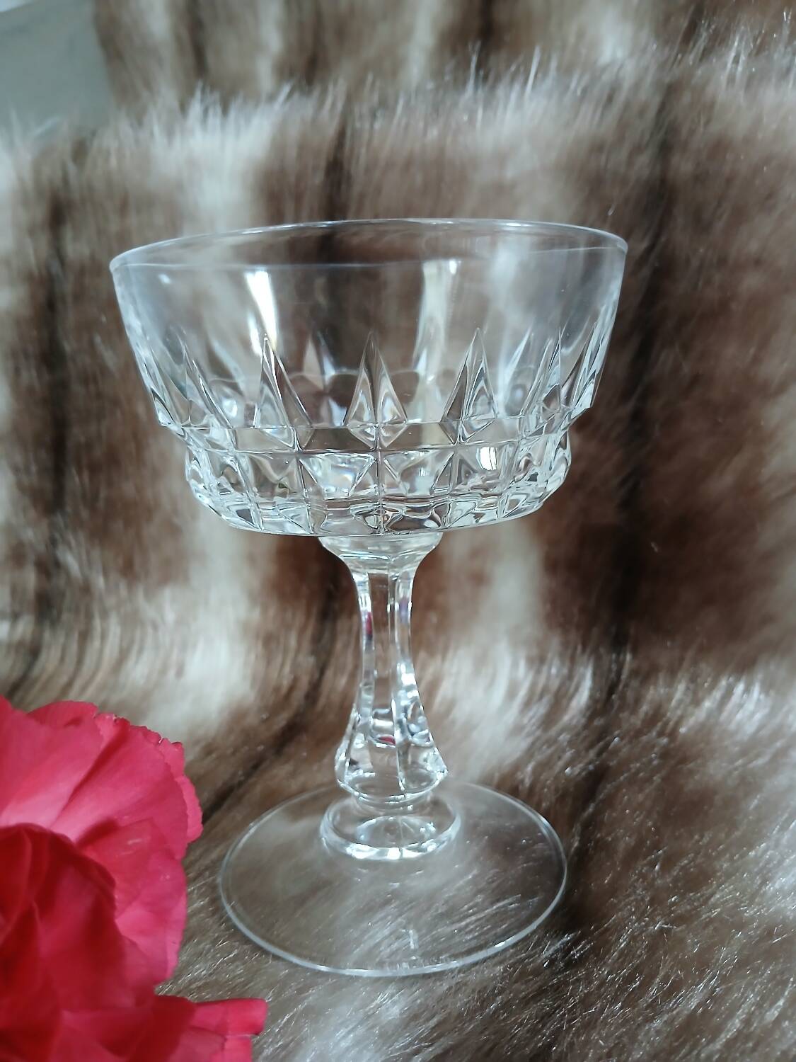 7 antique crystal champagne coupes