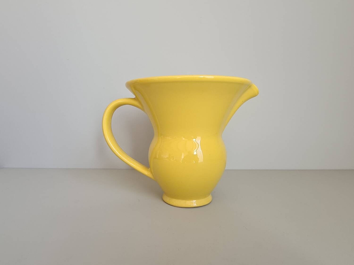 Modernist yellow ceramic pitcher / handmade / vintage / France / 1960s / mid-century / 20th century