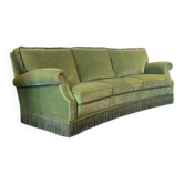 Canapé/fauteuil trois places vintage vert olive à franges