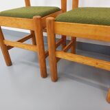 Set of 4 vintage chairs in pine and khaki green bouclette fabric from the 70s