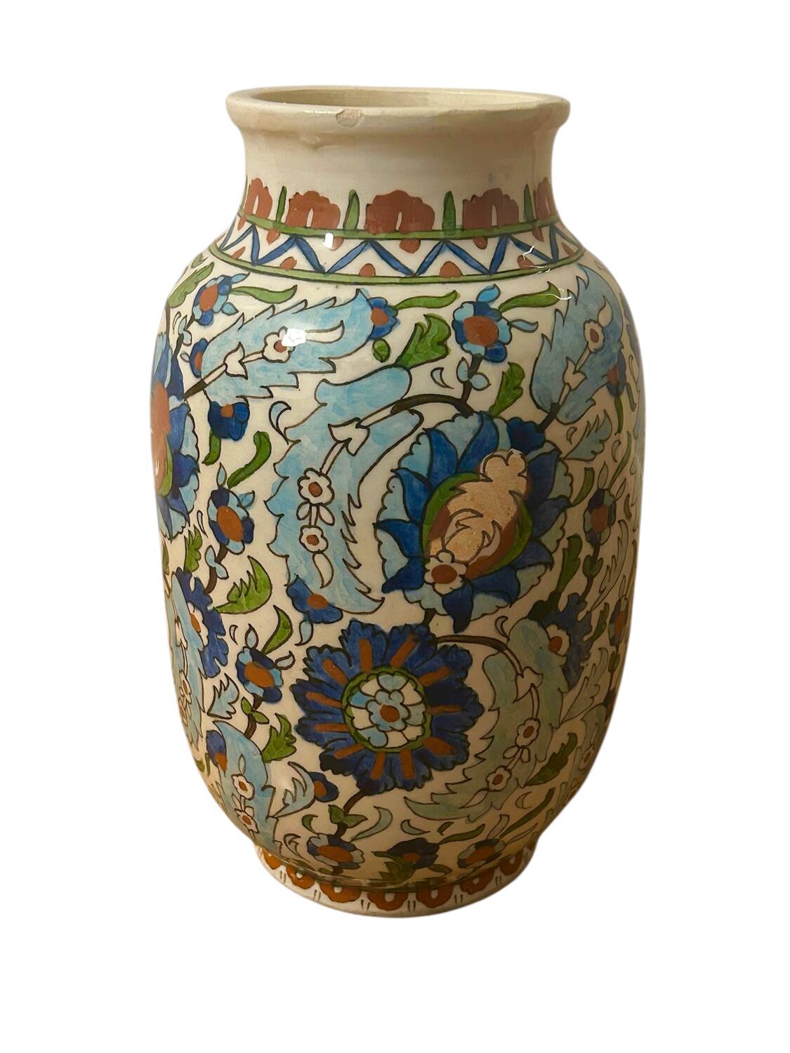 Mid-Century Iznik revival hand painted ceramic vase