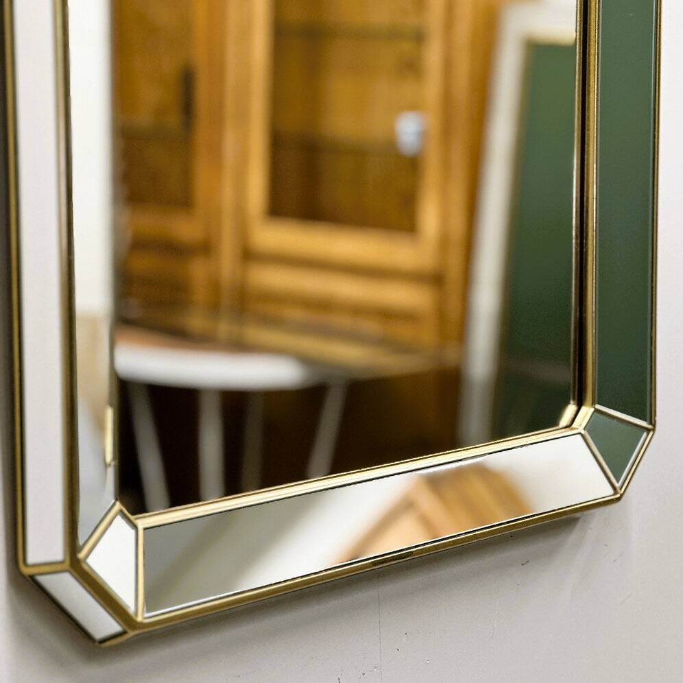 Miroir rectangulaire biseauté De Knudt avec cadre en laiton, Belgique, années 1980