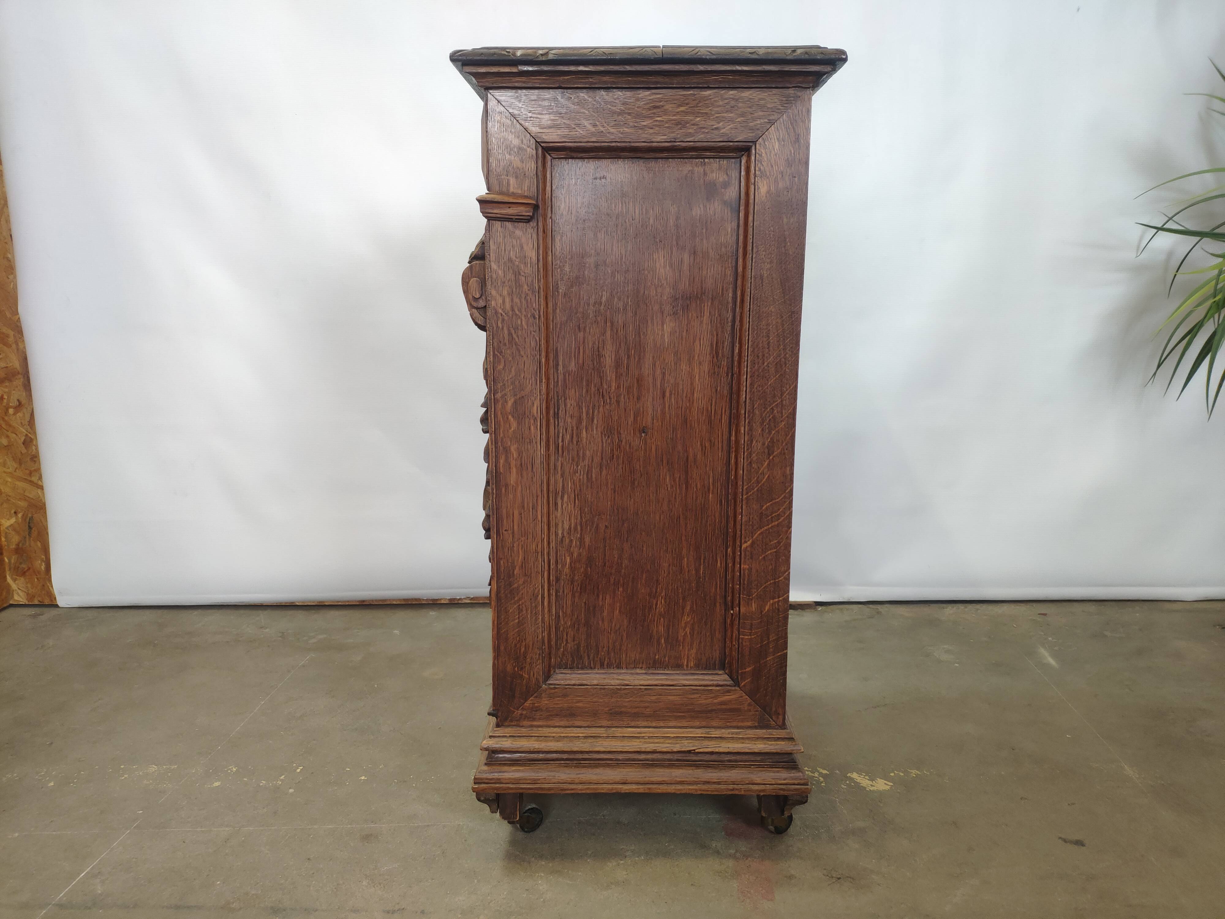 Bedside table carved in oak