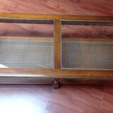 Coffee table in wood, glass and rattan