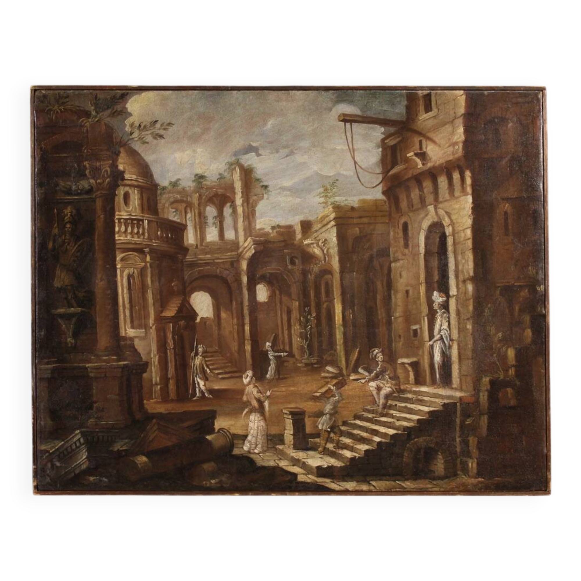 Antique Italian painting from the 18th century, Architectural Capriccio