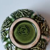 Bowl with saucer vintage slurry green Portugal cabbage leaf