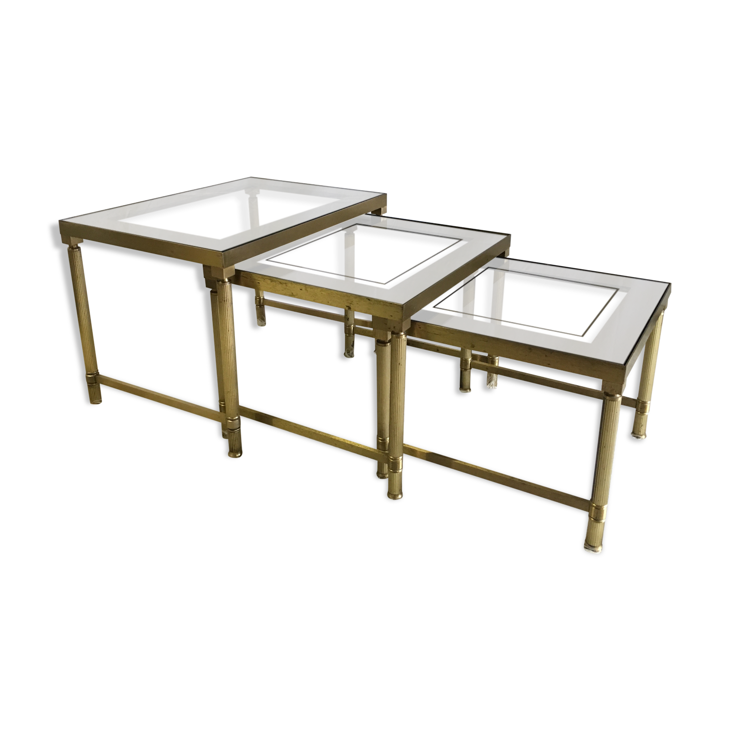 Brass and glass pull out tables 70