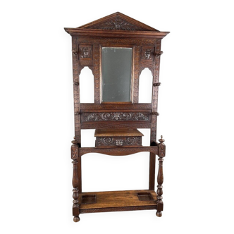 Portemanteau En Chêne Sculpté, Style Néo-gothique, XIXe Siècle
