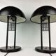 Pair of vintage table lamps, black lace-up metal 1980