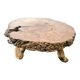 Table basse brutaliste en loupe d'orme massif 108 cm de diamètre