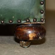 Victorian leather canapé, shield armrests, stamped Maple & Co.