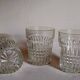 Trio of vintage whiskey glasses in pimpled glass