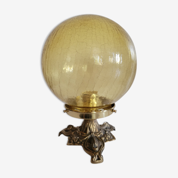 Lampe à poser en laiton et verre ambré