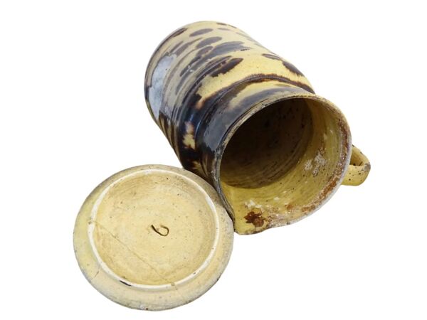 Grand pichet ancien en faïence française avec couvercle, provenant de Dieulefit