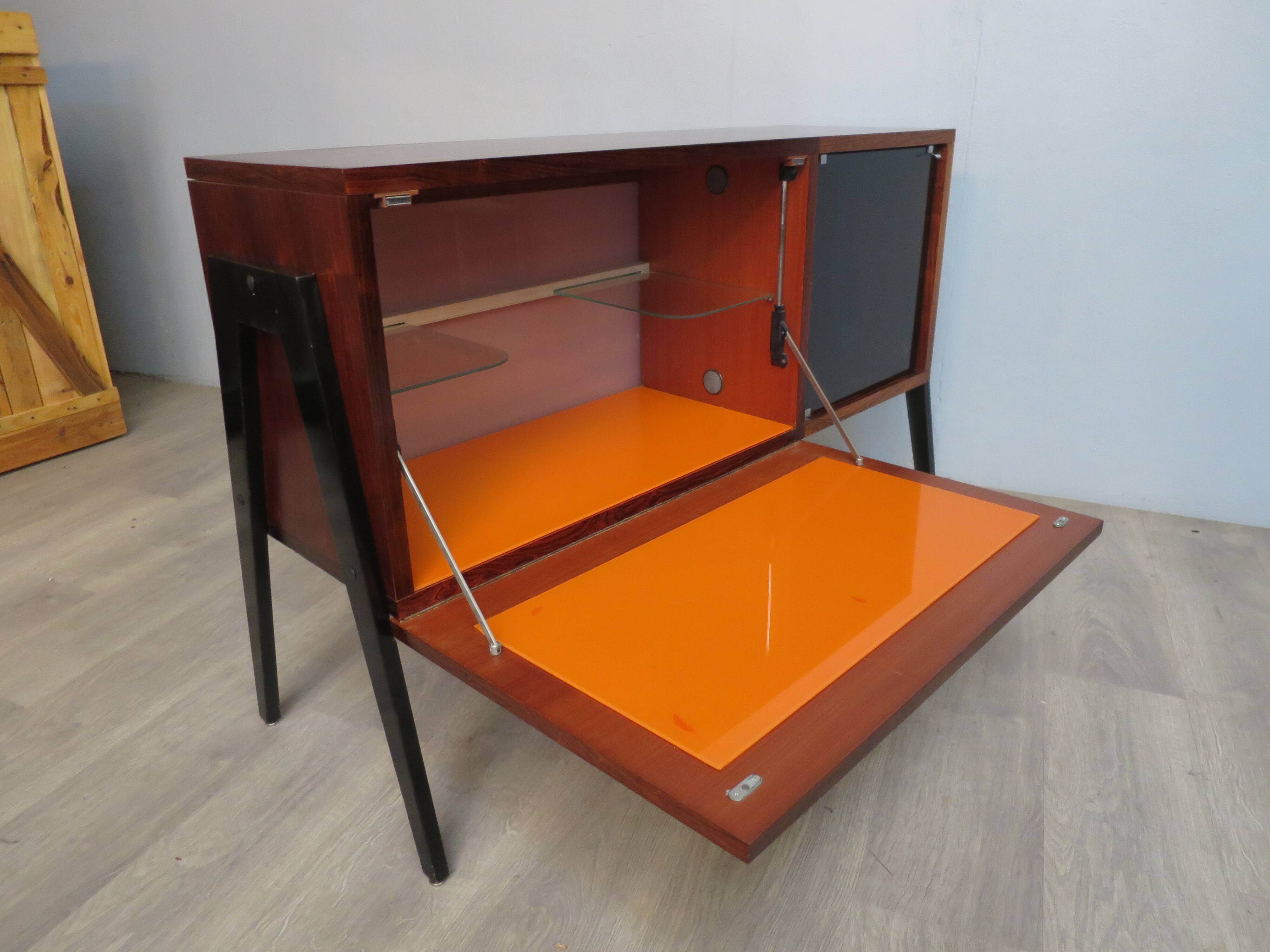 Small rosewood bar lounge sideboard with compass legs