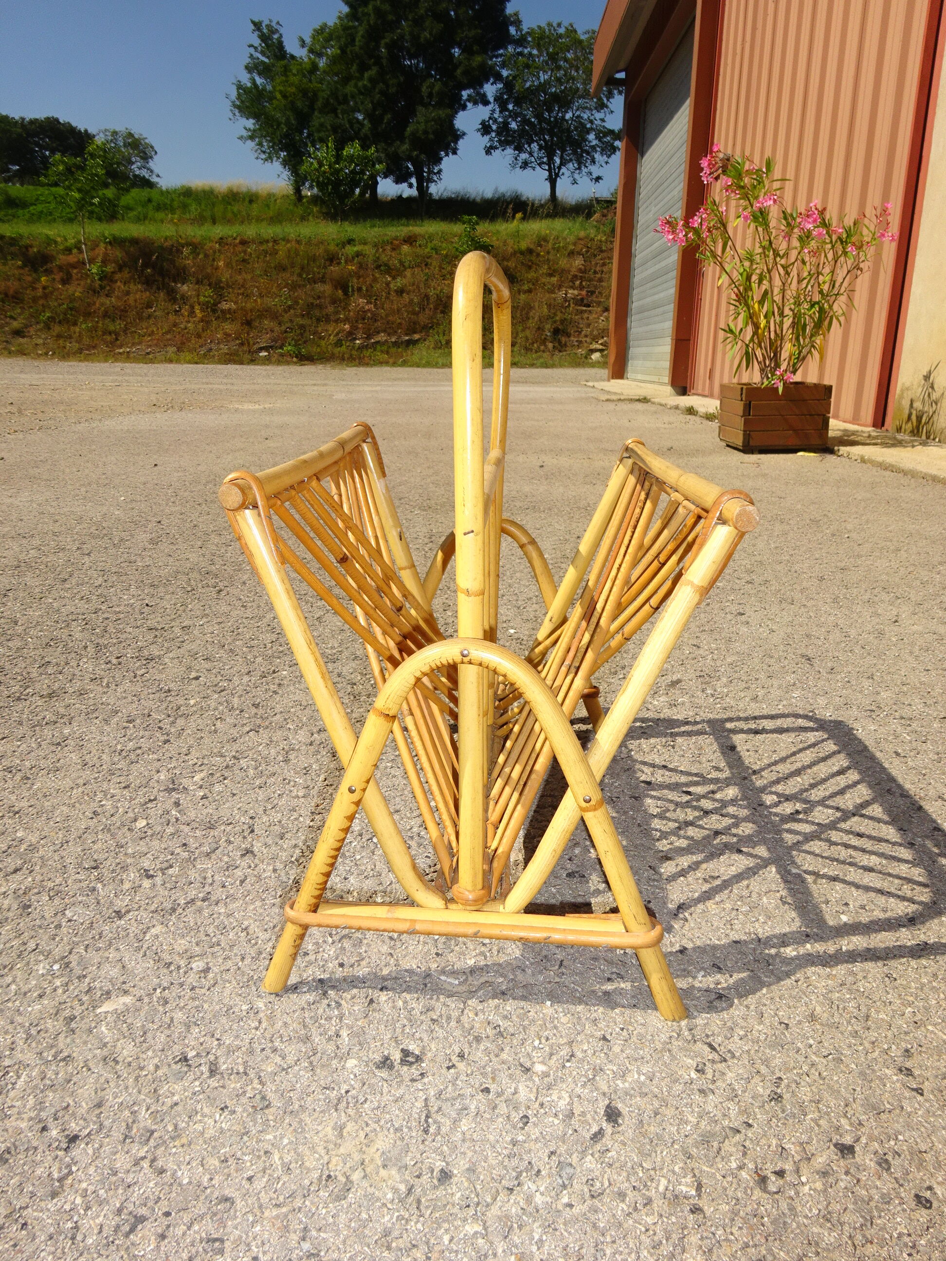 Vintage rattan magazine holder