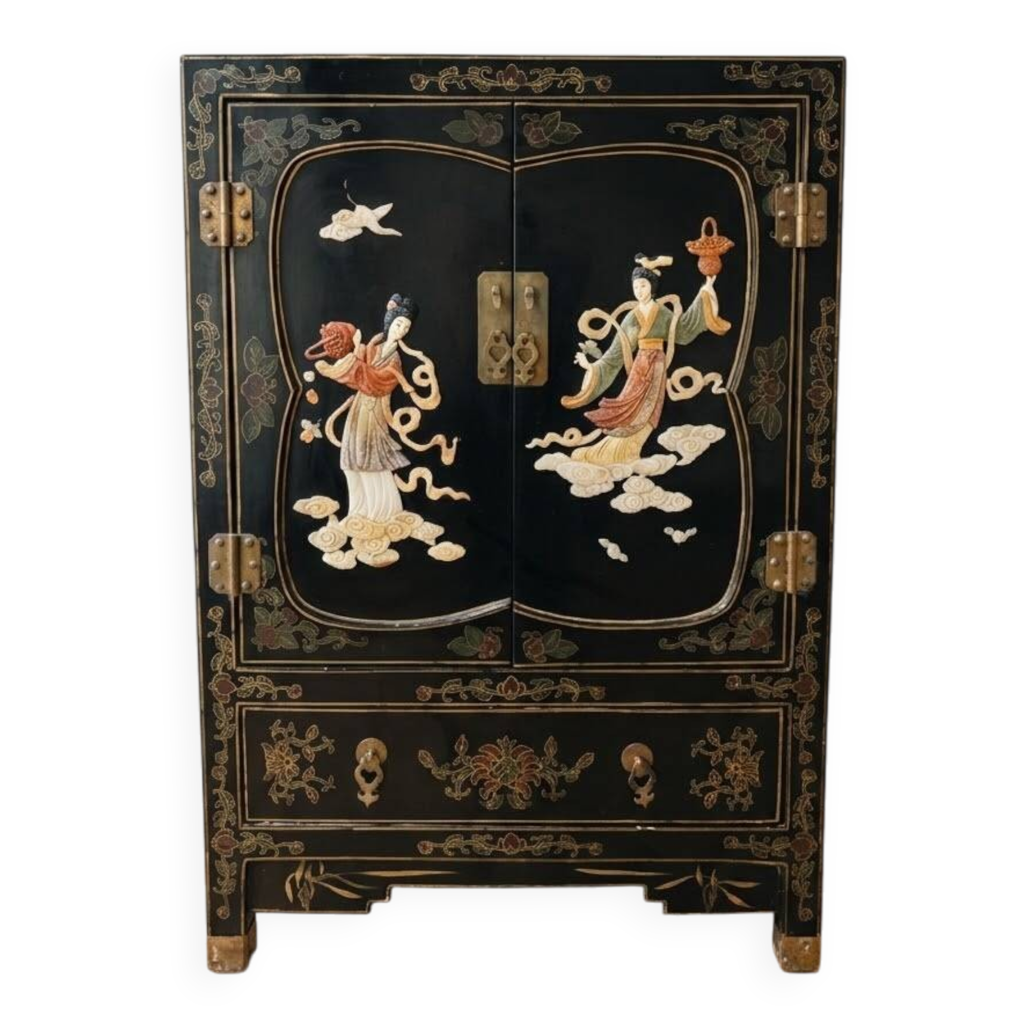 Meuble de rangement chinois vintage laqué noir