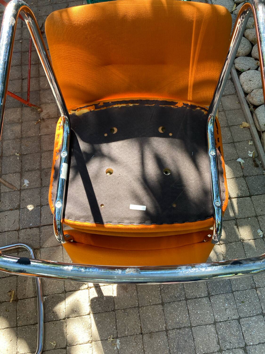 4 chair, pure year, 70 orange, metal tube, chrome